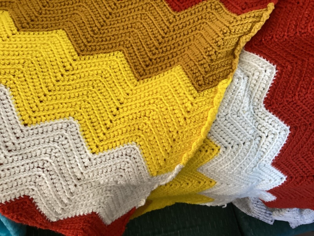 Sofa Afghan Throw White, Yellow, Gold, Amber
