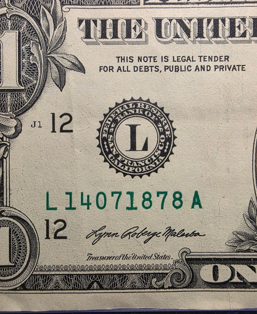 Ink Error  One Dollar Bill & Serial Number Error CW2005