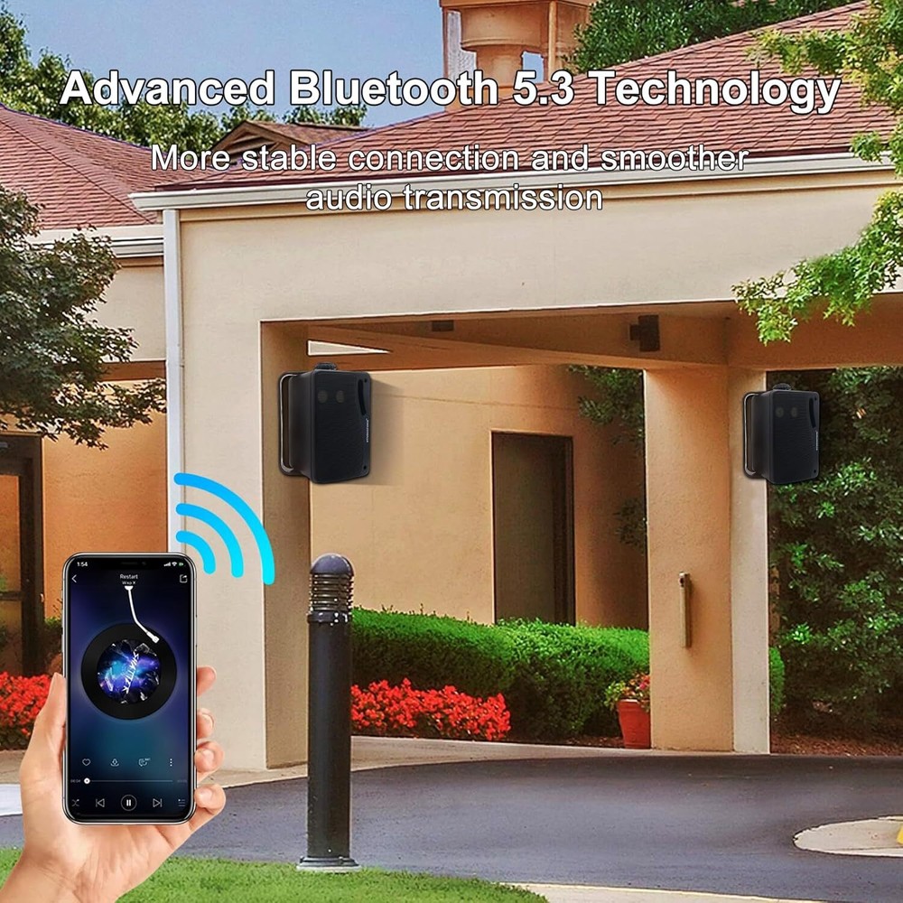 Studiofinix 3.5" 200W Outdoor Waterproof Bluetooth Wall Mount Speakers 3 Way