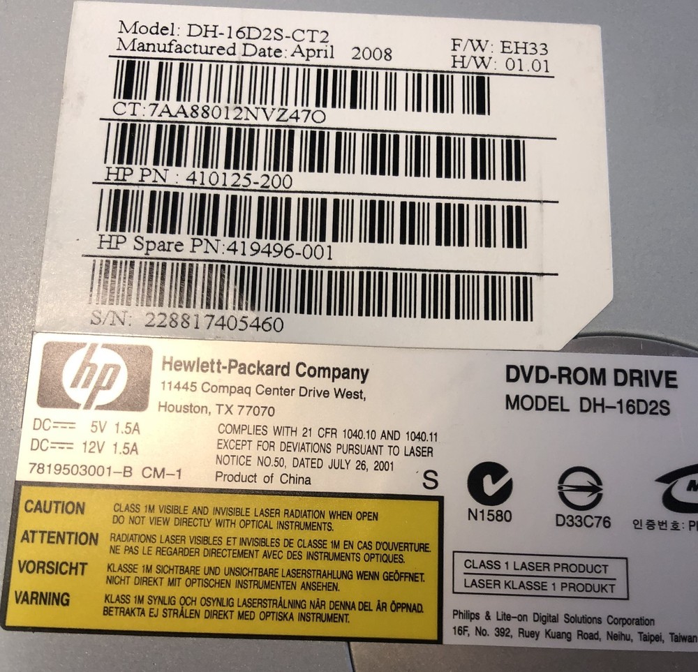 HP DVD/CD ROM DRIVE DH-16D2S-CT2 SATA