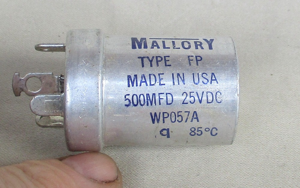 Mallory Type FP  500 UF 25 V Electrolytic Capacitor Tested NOS