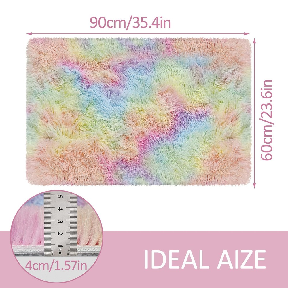 JiaoBaba Small Fluffy Rainbow 2' x 3' (Rectangular), Tie-dyed