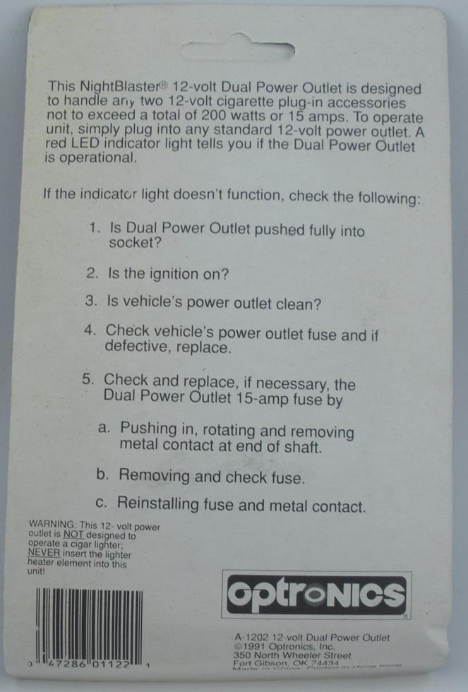Optronics A-1202 12-Volt Dual Outlet
