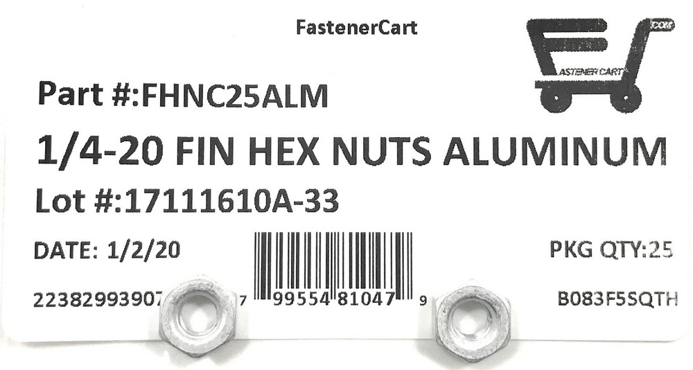(25) 1/4-20 Finished Hex Nuts Aluminum - Solid Aluminum (25 Pieces)
