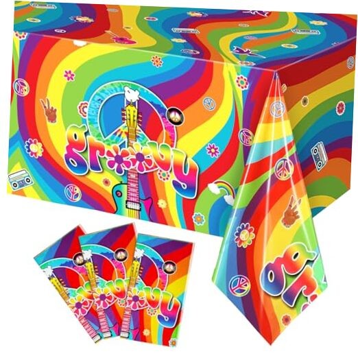 Pcs Plastic Groovy Tablecloths Retro Hippie Table Covers for Rectangle 3