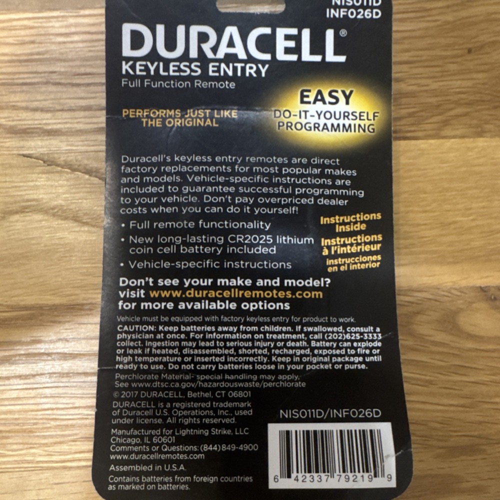 Duracell Full function remote NIS 011d, INF026D Do-It-Yourself Programming