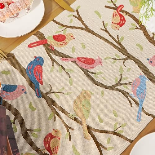 Bird Table Runner Embroidered Boho Spring Runners Table Decorations Macrame
