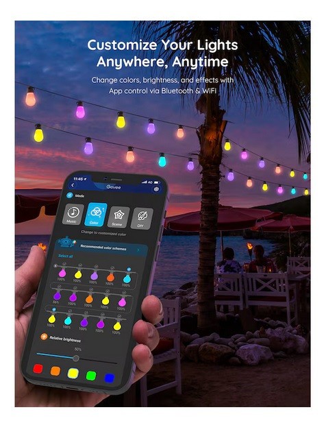 Govee 48-ft Plug-in Multicolor String Light with 15 Color changing bulbs