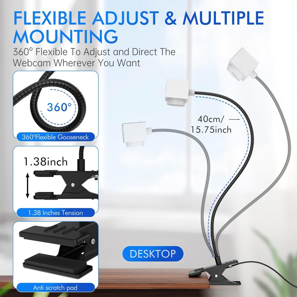 Webcam for PC, Laptop Camera USB Webcam with Adjustable Gooseneck, Flexible