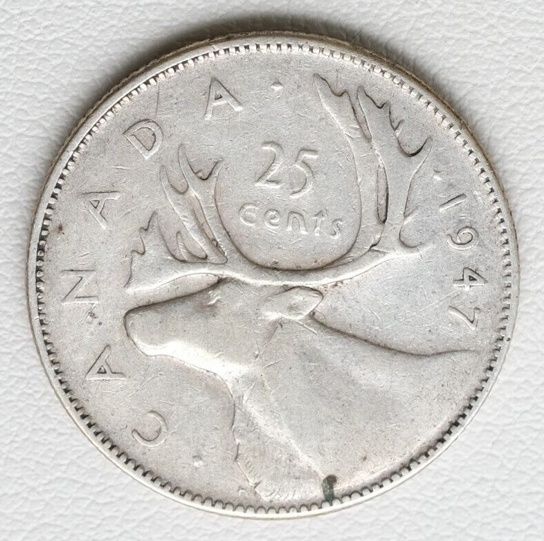 1947 Canada 25c Quarter With Dot & Maple Leaf 2 Coin Set