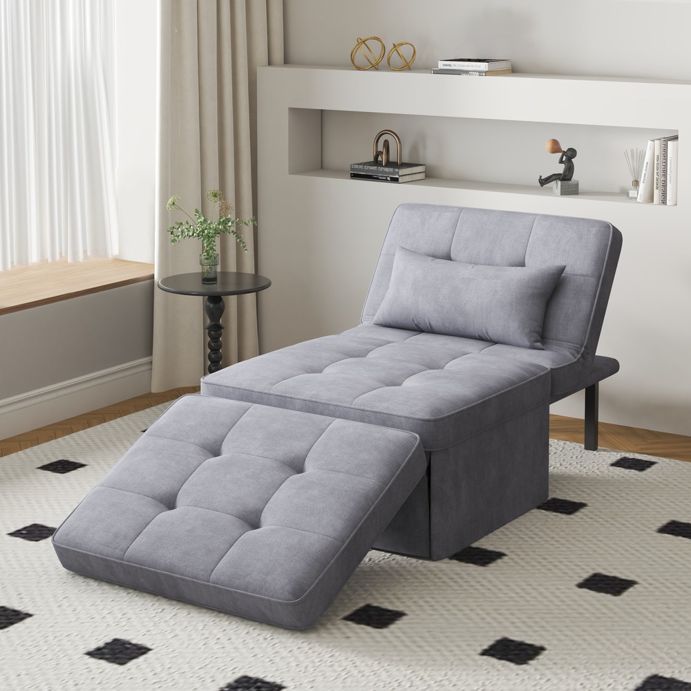 4 In 1 Folding Ottoman Polyester Blend Couch Bed With Adjustable Backrest Chair