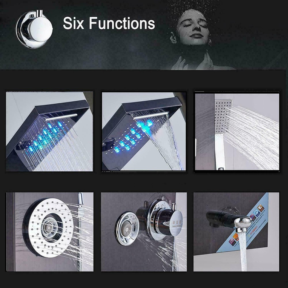 ELLO&ALLO Shower Panel Tower LED Rainfall Waterfall Massage System Body Sprayer