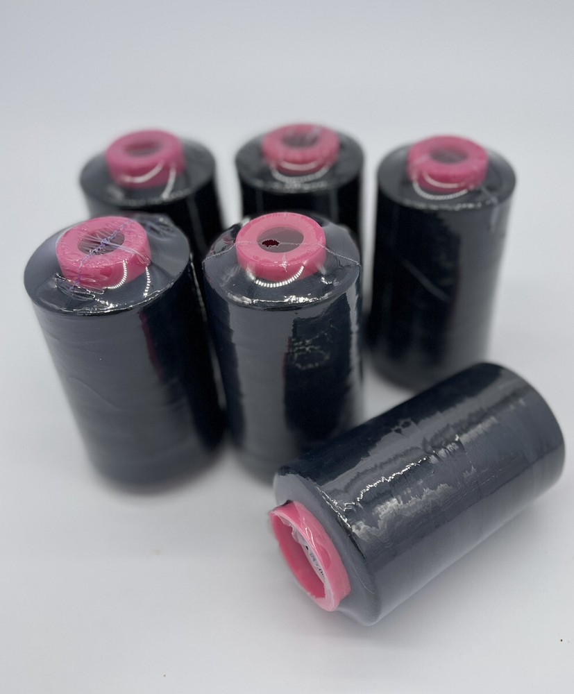 6 Big Spools BLACK Sewing Machine Serger Thread Spools 6000 YARDS / Cone T27 S/2