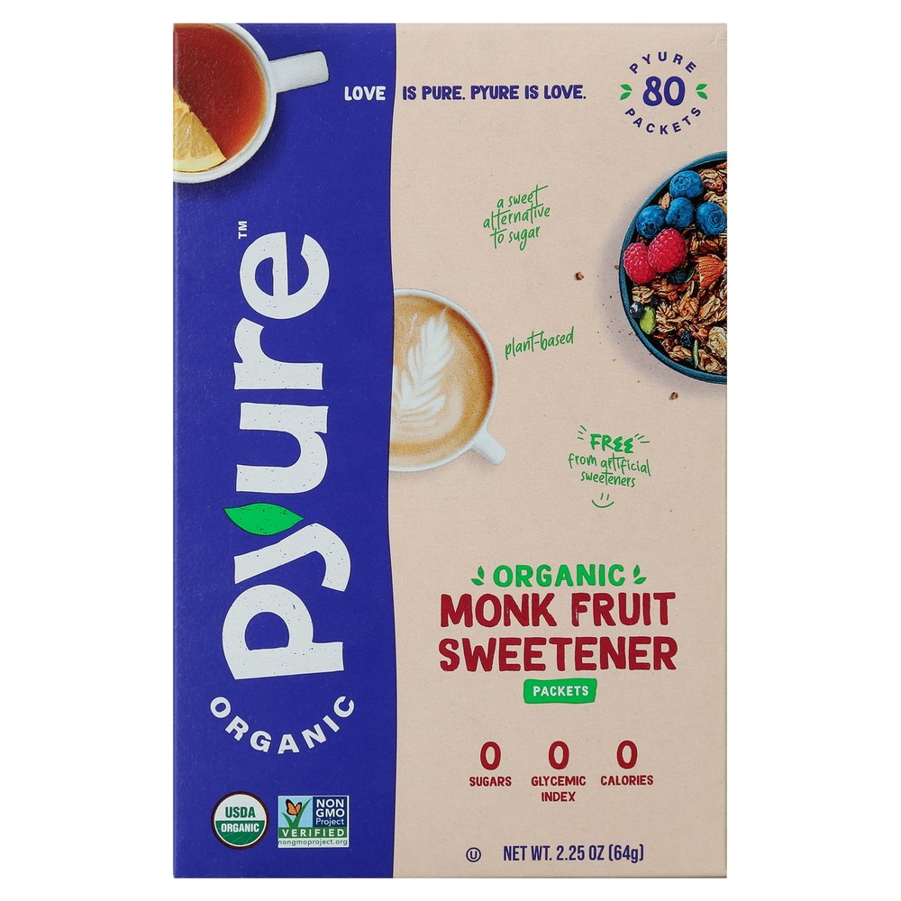 Pyure Organic Monk Fruit Blend Granular Sweetener Packets 80ct