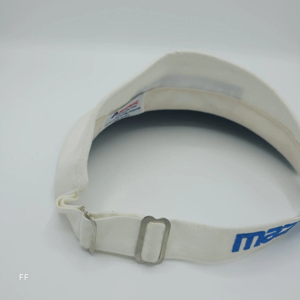 Mazda Embroidered Visor One Size Adjustable White Blue Logo Green Underside