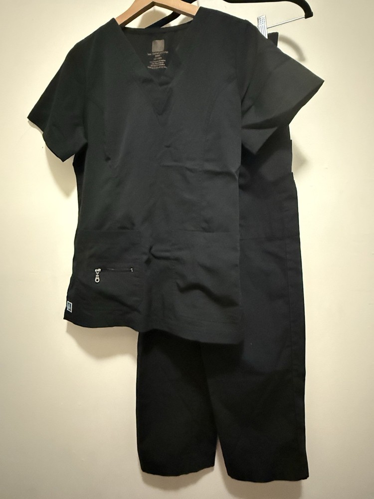 Adar 2 piece Black Elastic Waist Pants Uniforms Set Unisex Size S