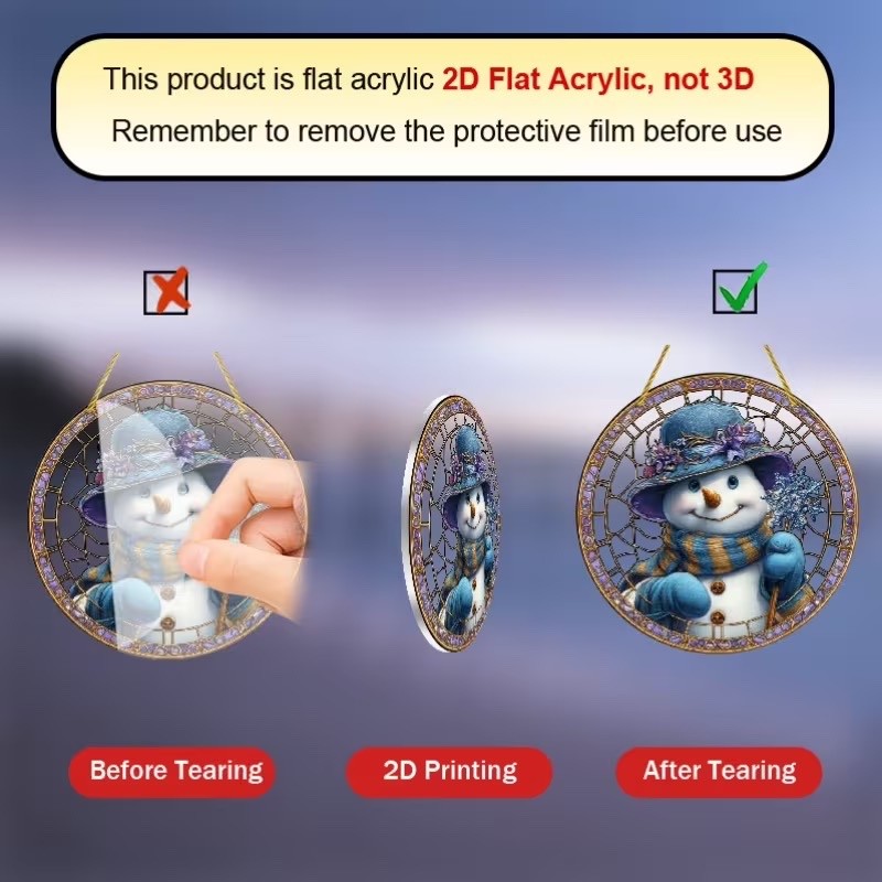 2D Flat Acrylic Snowman 8" Window Sun catcher