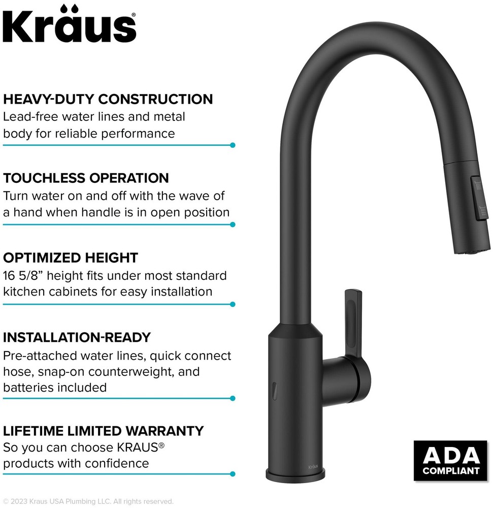 Kraus KSF-2830 Oletto Touchless Sensor Pull-Down Single Handle - Black