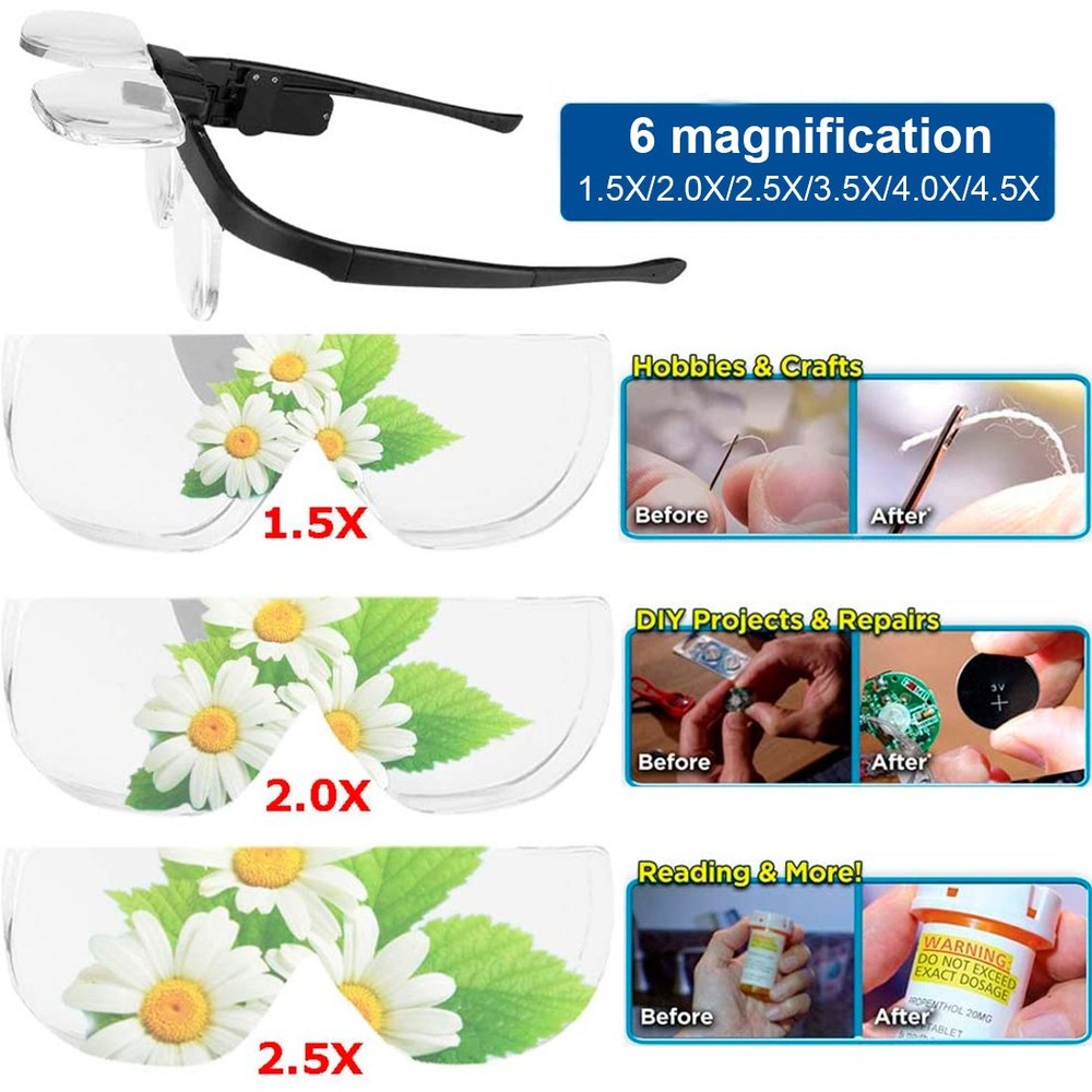 Rechargeable 6-Magnification LED Light Magnifying Glass Adjusting Magnifier Loop