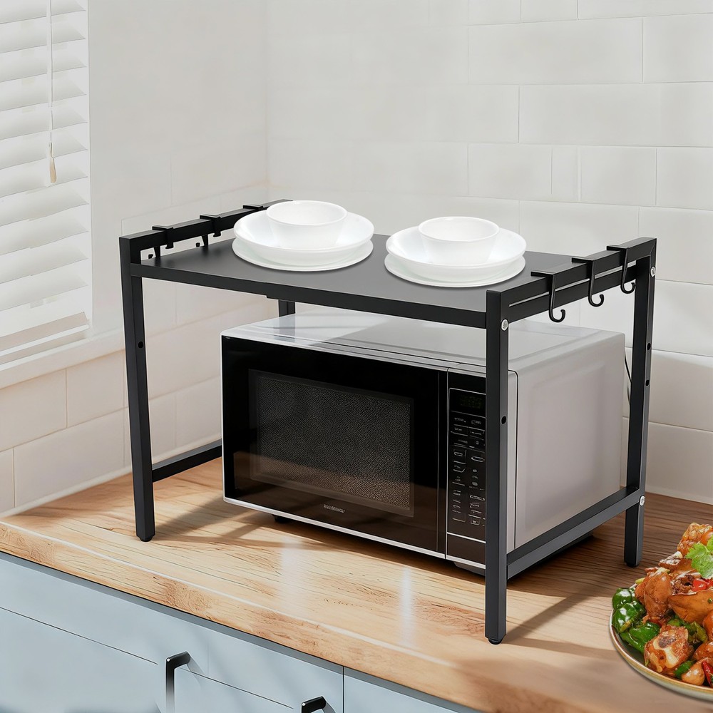 2-tier Expandable Microwave Stand 66lb Capacity Adjustable Height For Kitchen