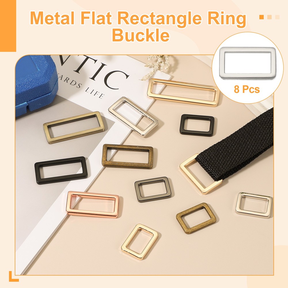 8pcs 1inch Metal Flat Rectangle Ring Buckle Silver
