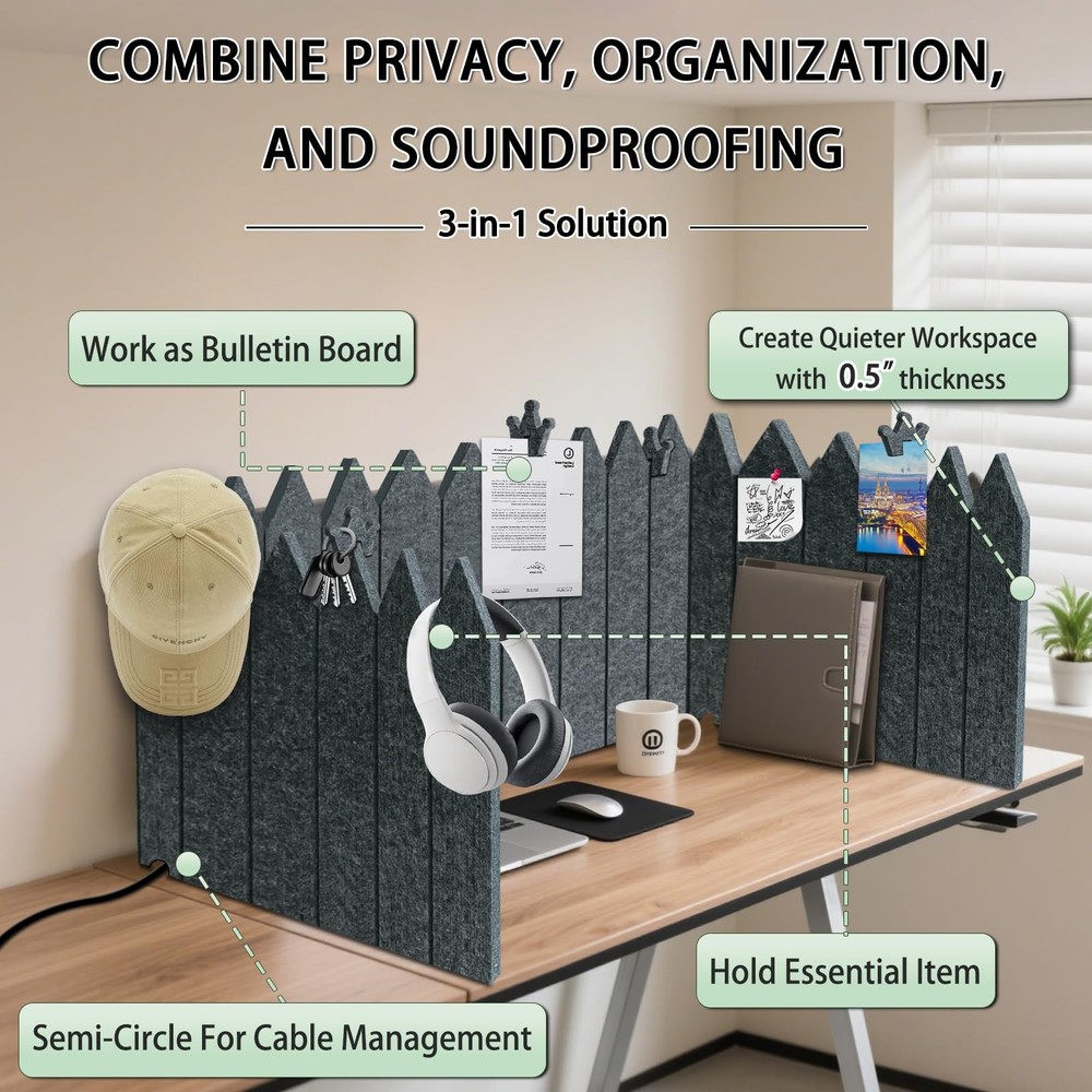 Foldable Felt Desk Divider, 16.5 x 86 Inches Non-Tip Privacy Panel Partition,...
