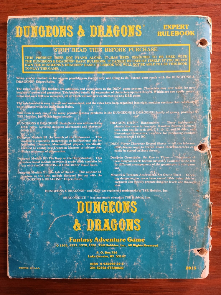 Expert Rulebook D&D basic TSR BECMI Dungeons Dragons Fourth print! 1981