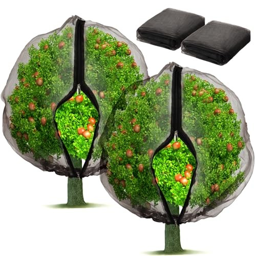 2 Pack Fruit Tree Netting Bags with Zipper and Drawstring, 10 x 10 ft Black