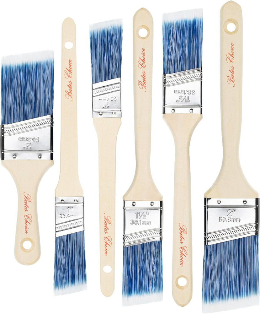 Bates Paint Brushes - 6 Pack, 1", 1.5", 2" Angle Brushes, Treated Wood Handle