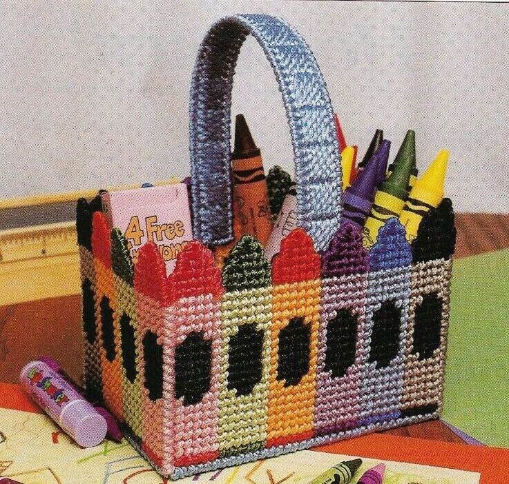 CRAYON BASKET HOME DECOR PLASTIC CANVAS PATTERN INSTRUCTIONS