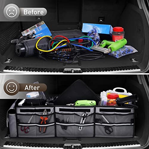 4 in 1 Car Trunk Storage Organizer, Multi Compartment Foldable Trunk Gray