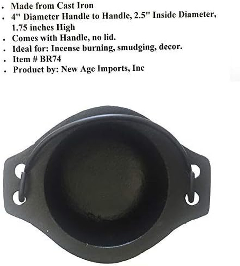 Cast Iron Cauldron with Handle, 4" Diameter, 2.5" inside Diameter