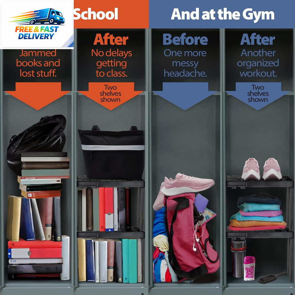 Locker Organizer Shelf， Adjustable Width and Height, Stackable, Ideal Locker She