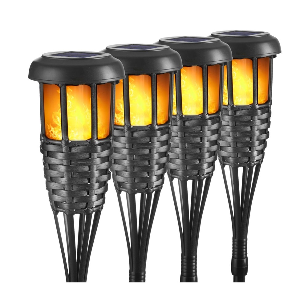 Solar Torch Light with Flickering Flame, 4 Pack Waterproof Bamboo Torches Han...