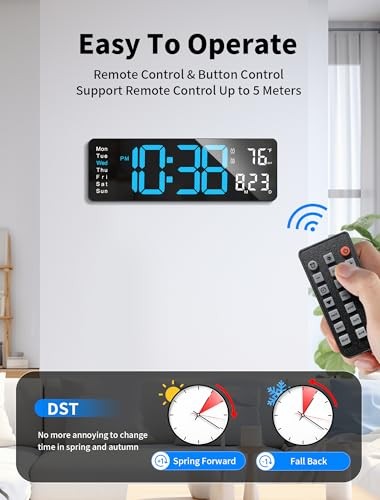 Digital Wall Clock, 16" Large Display Digital Clock with Remote Control, Blue