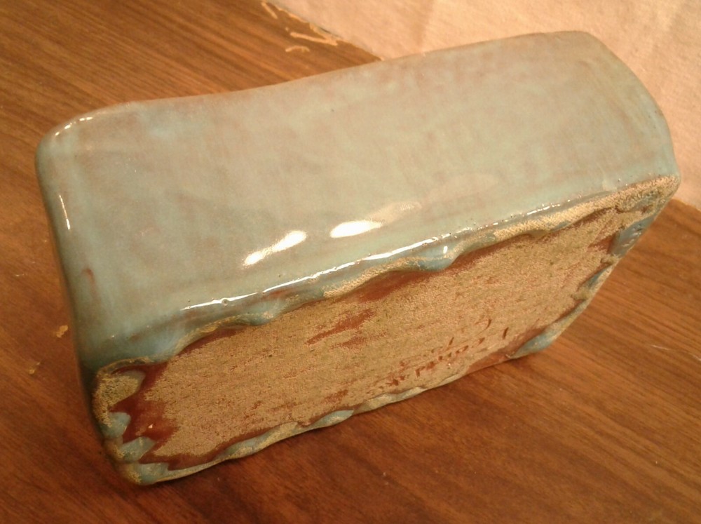 Vintage Studio Art Pottery Redware Turquoise Drip Glaze Rectangle Planter Signed