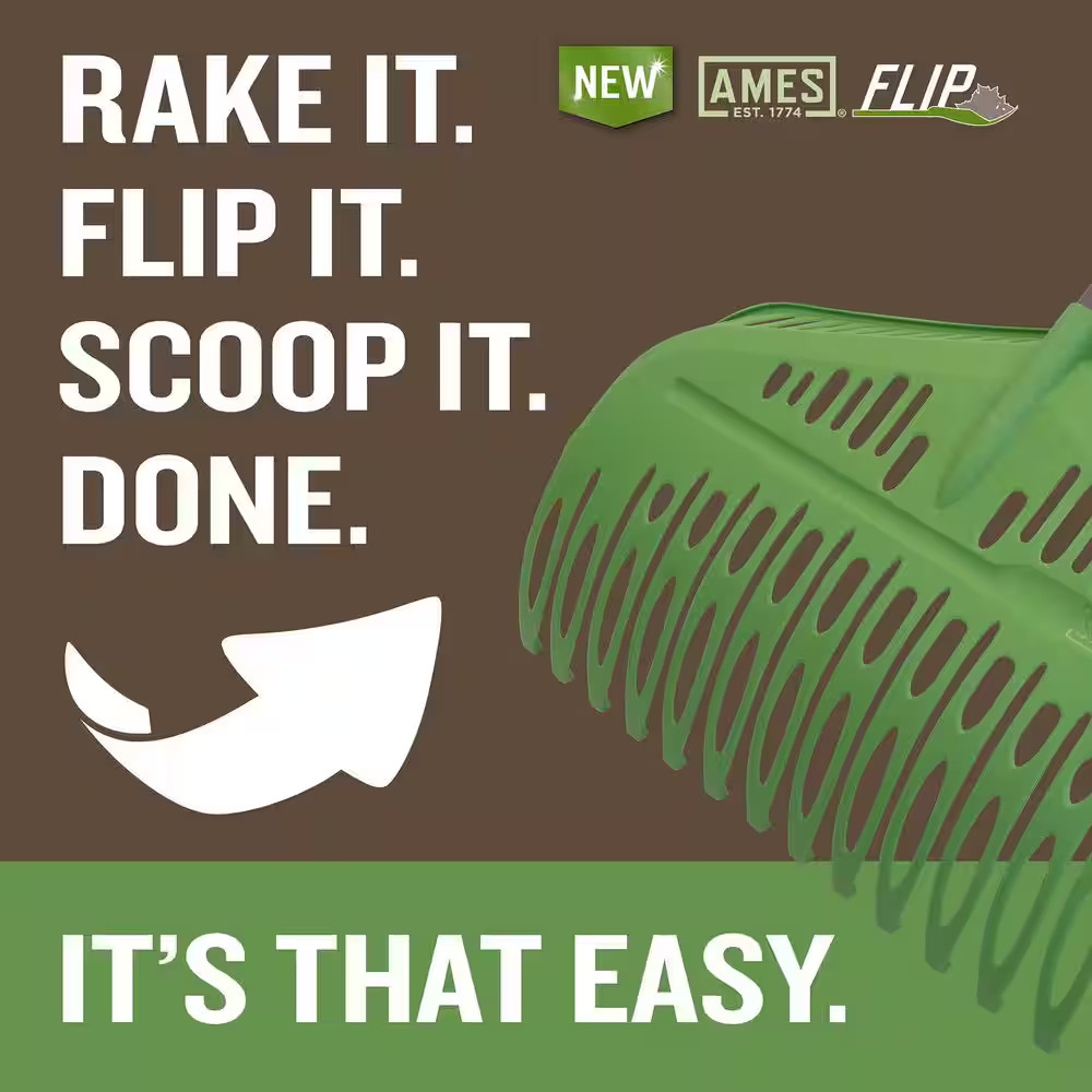 FLIP 54.25 In. Steel Handle Poly Scooping Leaf Rake NEW