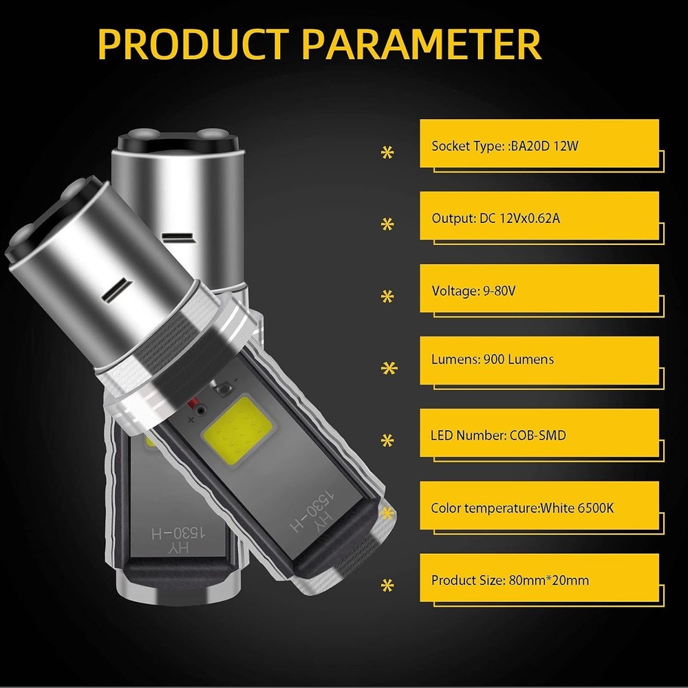 Complete Lighting Solution: 12W BA20D COB LED Bulbs with High/Low Beam Function