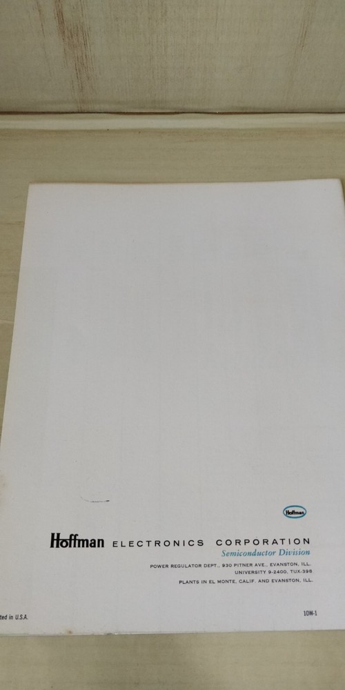 1950s ~ Hoffman ~ 10 Watt Regulators Guide - Usage Charts