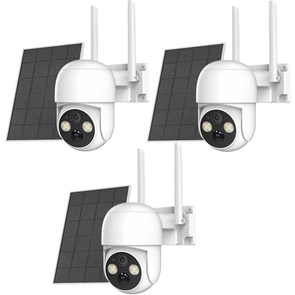 3PK 4MP PTZ Solar Security Camera Outdoor 360° Wireless WiFi Solar Camera System