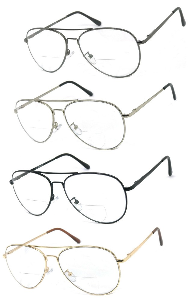 1 or 2 Pairs Metal Frame Pilot Bifocal Reading Glasses Spring Hinge Temples