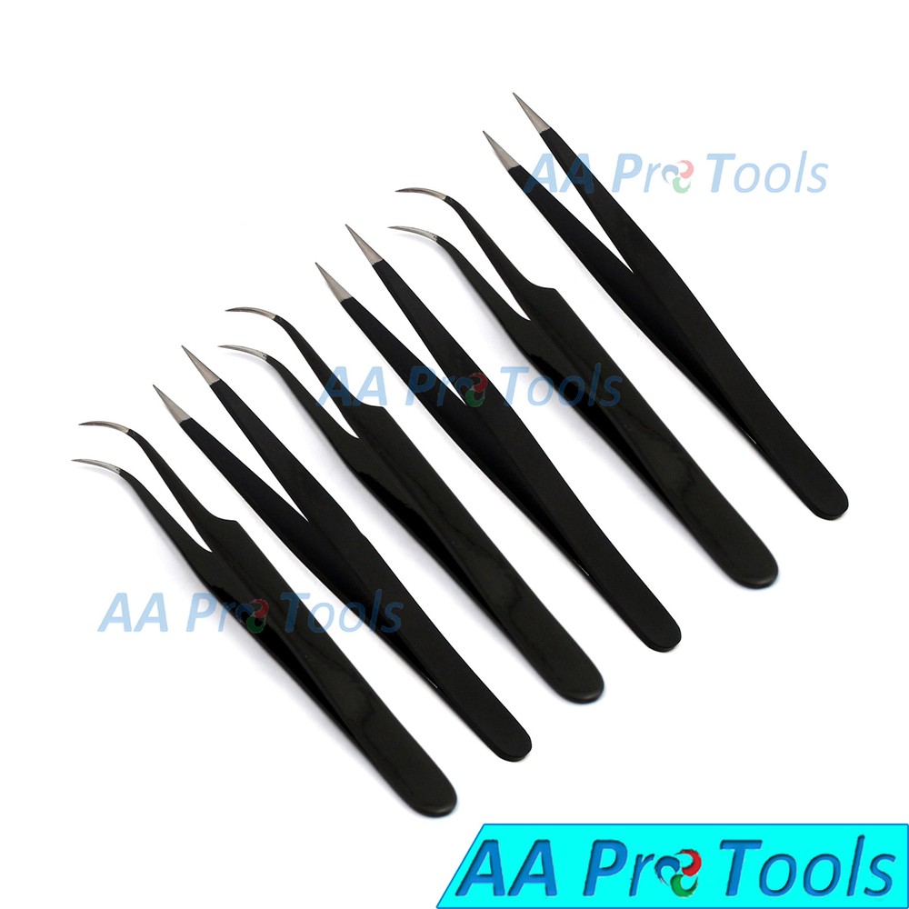 Professional Volume 6 Eyelash Tweezers Extension Individual SET STR & CVD BLACK