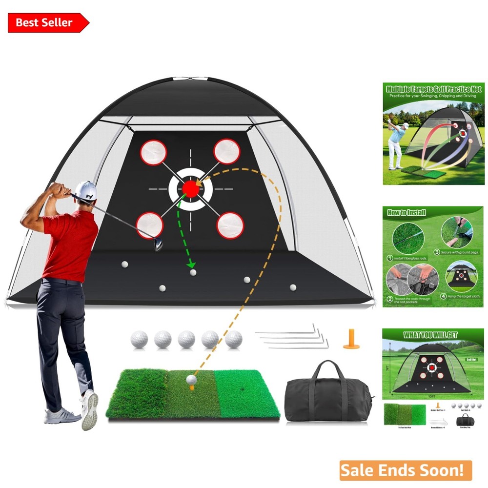 Compact Golf Net with Practice Mat (10x7FT) - Simplify Your Backyard Practice