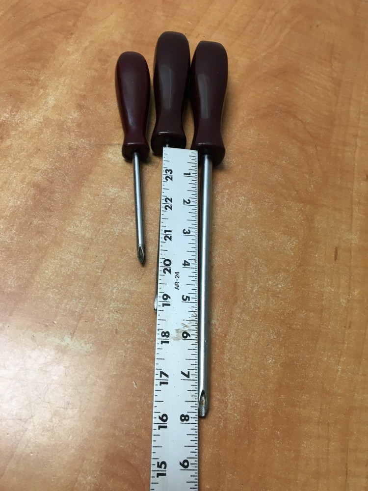 Vintage Matco tools Maroon Handle 3pc Phillips screwdriver set #2 #3 #4 4-8"