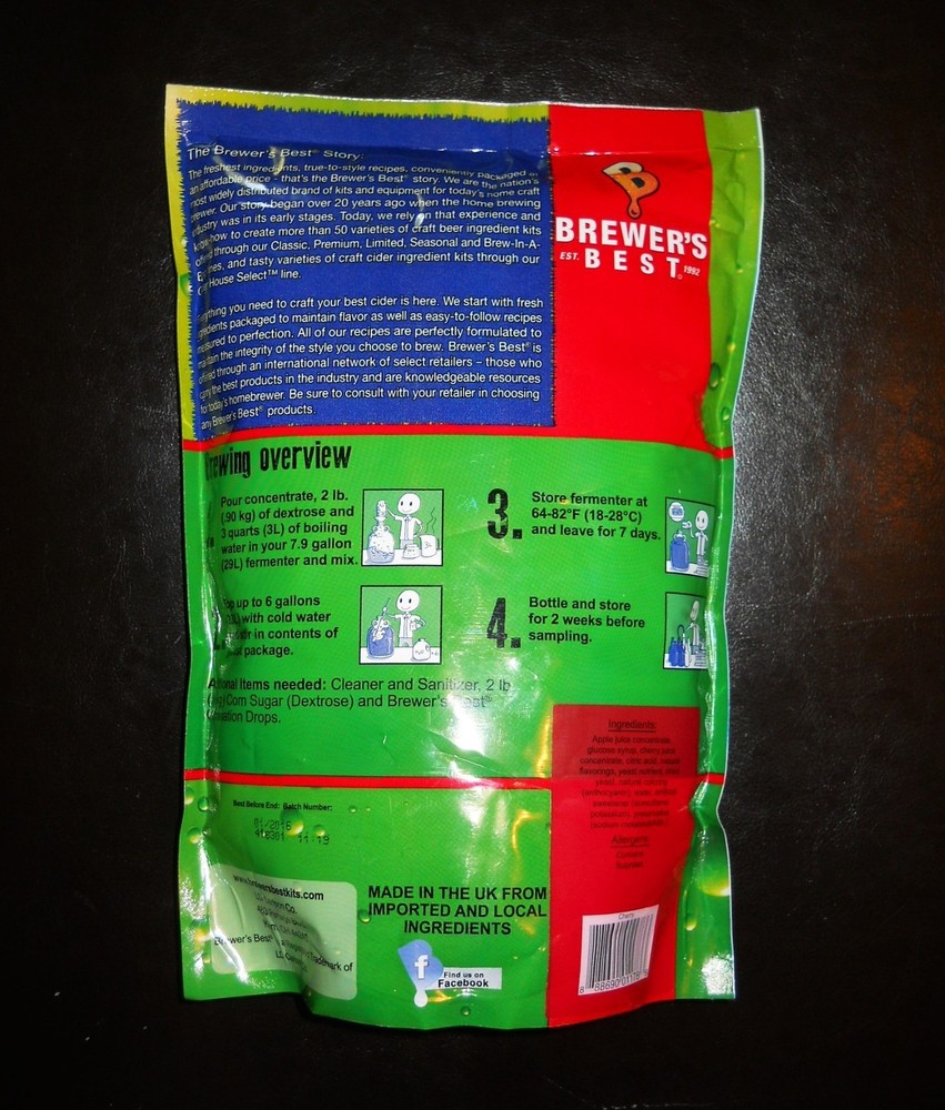 HARD CIDER KIT EXCELLENT CHERRY APPLE CIDER HOUSE SELECT BREWERS BEST MAKES 6GAL