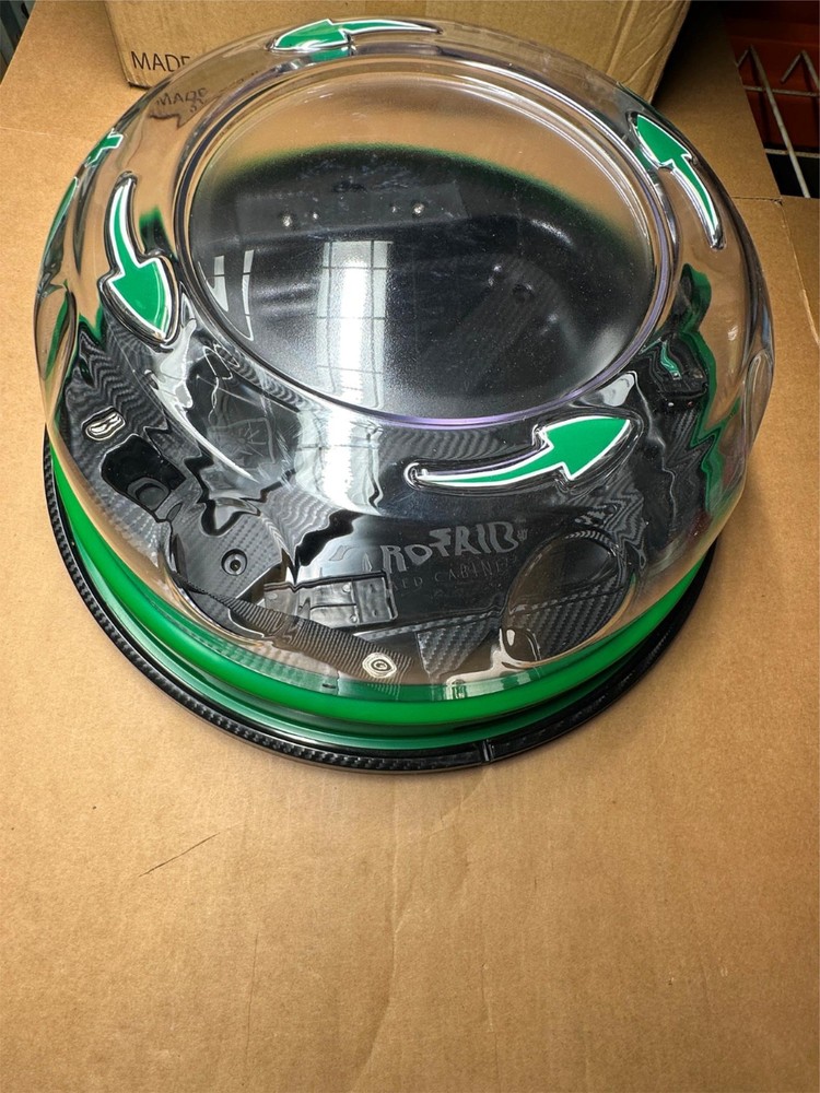 Rotaid AED Cabinet Solid Plus Alarm Transparent Green Round Wall Mount w/ Carbon