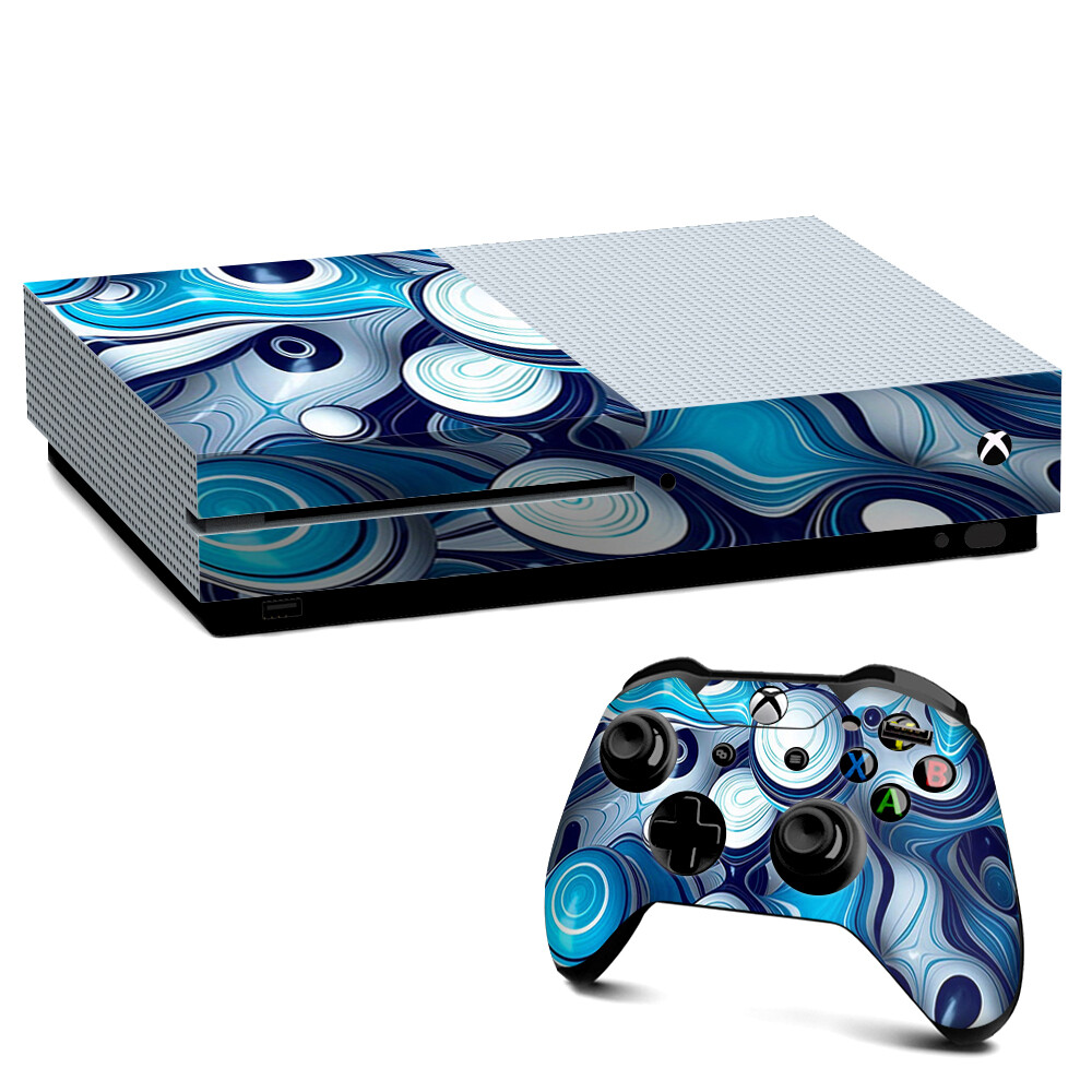 Xbox One S Console Skins Decal Wrap ONLY Mixed Blue Bubbles Glass