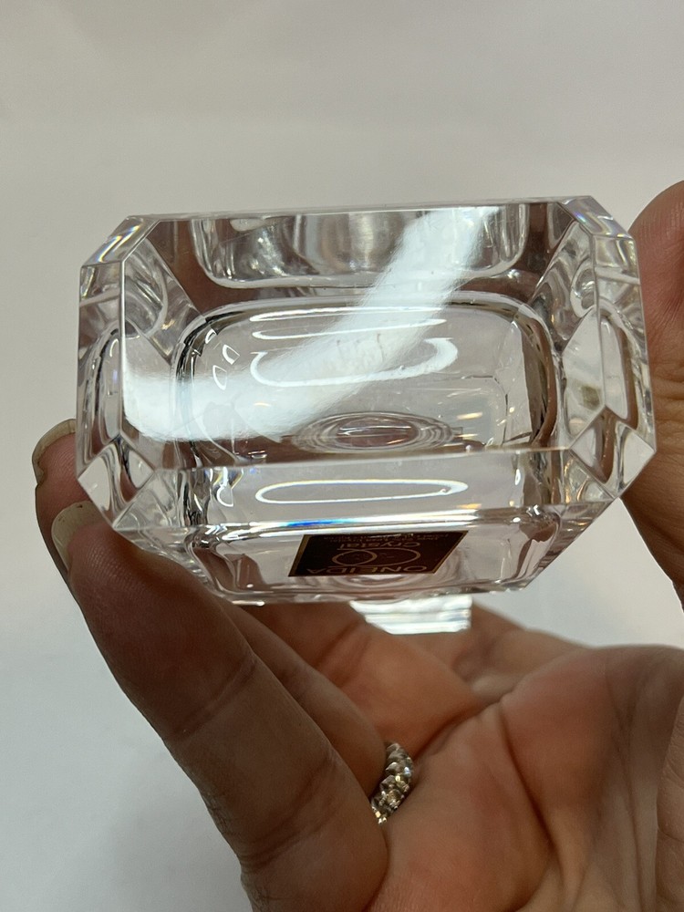Vintage Oneida Rectangular Perfume Bottle Hand Cut And Blown KOREA Clear Crystal