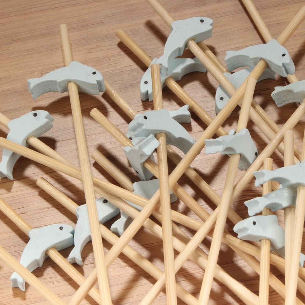 Decorative Fish Bamboo Appetizer Picks Skewers, Various Sizes and Quantity
