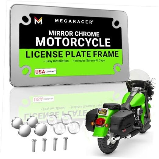Premium Motorcycle Mirror License Plate Frame, Rust-Free Stainless Chrome